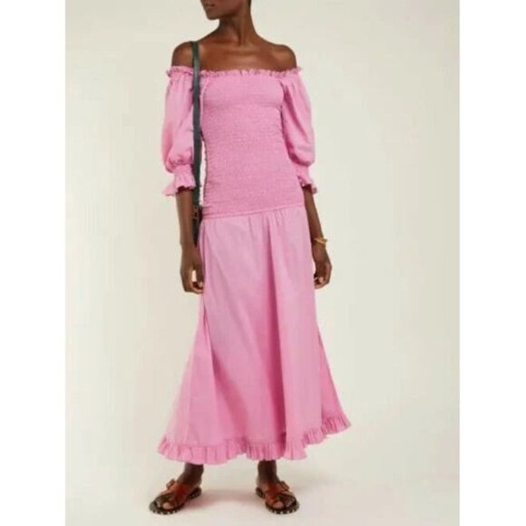 Rhode Resort Pink Eva Off The Shoulder Smocked Maxi Dress S NEW - Picture 1 of 3